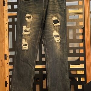 Men's Parish Straight Fit Distressed Jeans - Dark Blue